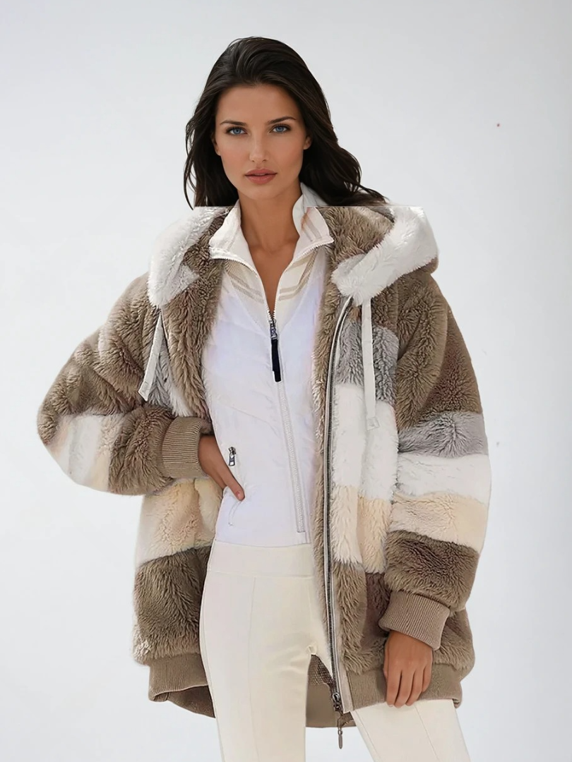 Women's Padded Plush Jacket with Contrasting Style