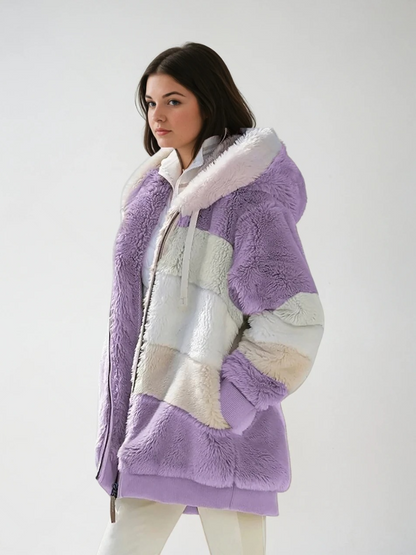 Women's Padded Plush Jacket with Contrasting Style