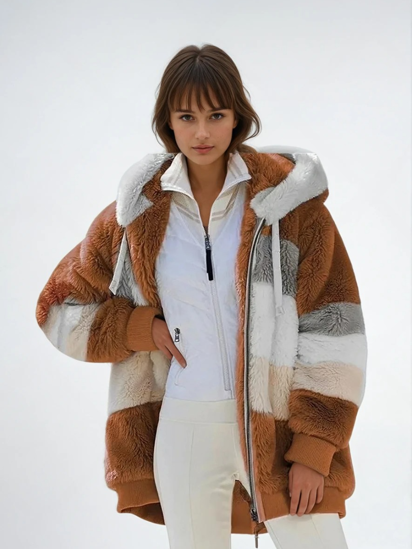 Women's Padded Plush Jacket with Contrasting Style