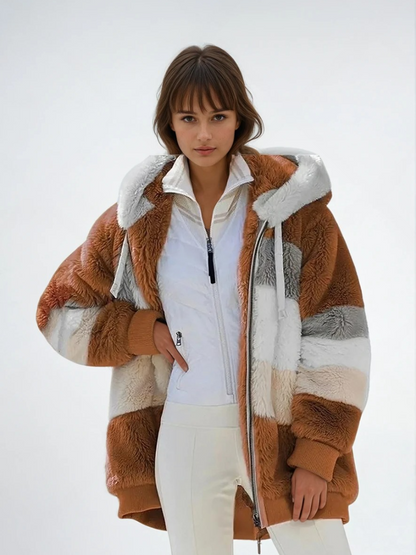Women's Padded Plush Jacket with Contrasting Style