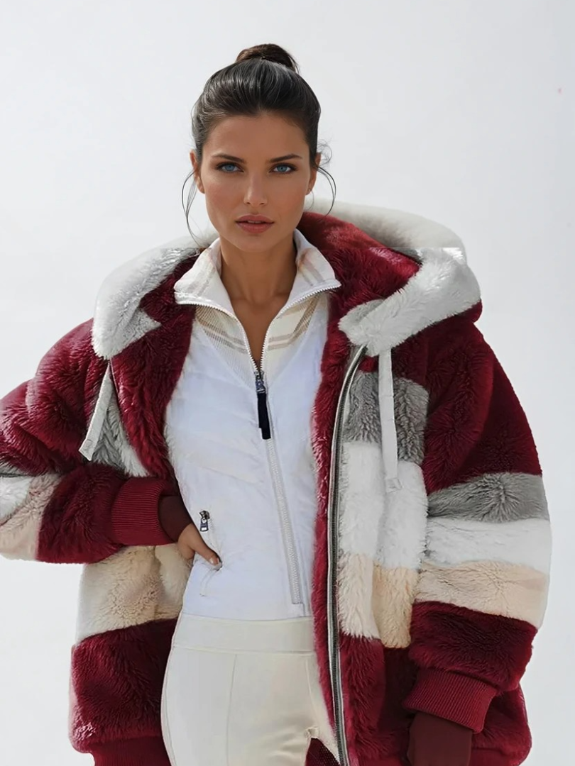 Women's Padded Plush Jacket with Contrasting Style