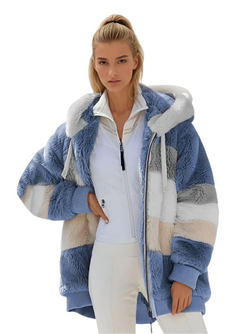 Women's Padded Plush Jacket with Contrasting Style