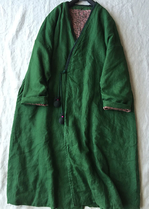 Women's Parka Long Jacket with V-neck and Buttons
