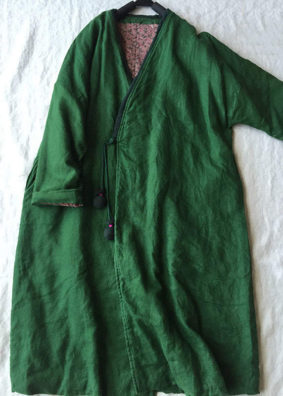 Women's Parka Long Jacket with V-neck and Buttons