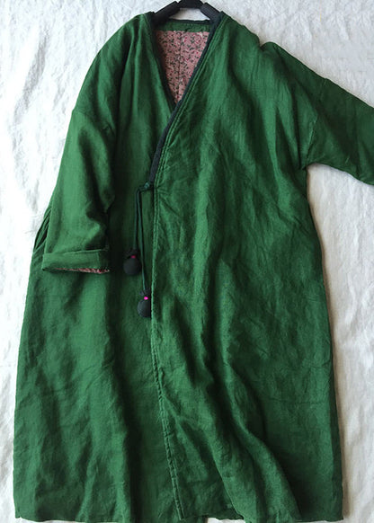 Women's Parka Long Jacket with V-neck and Buttons