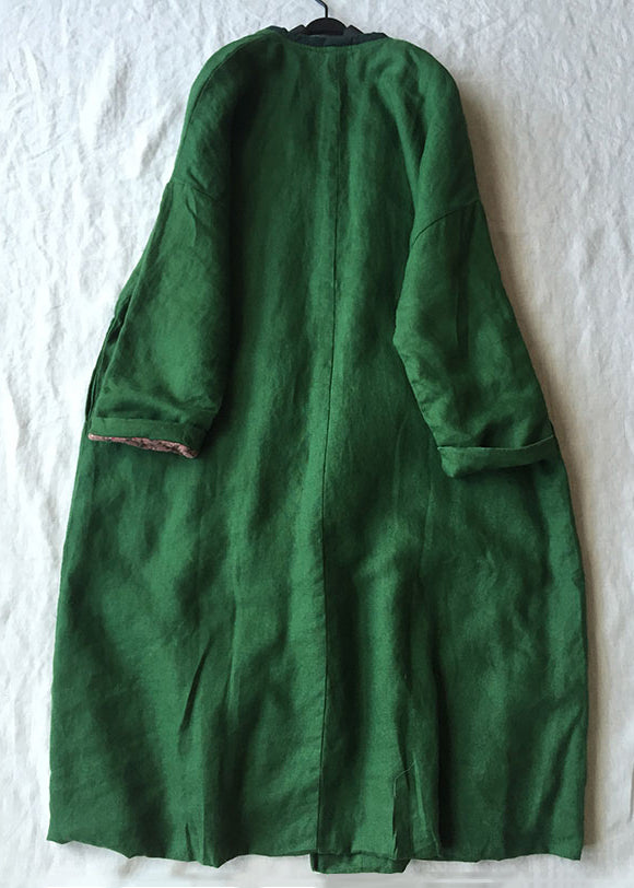Women's Parka Long Jacket with V-neck and Buttons