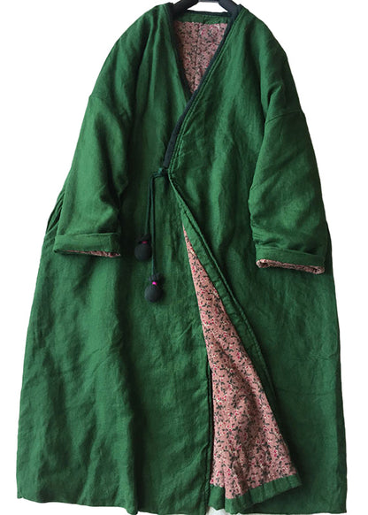 Women's Parka Long Jacket with V-neck and Buttons