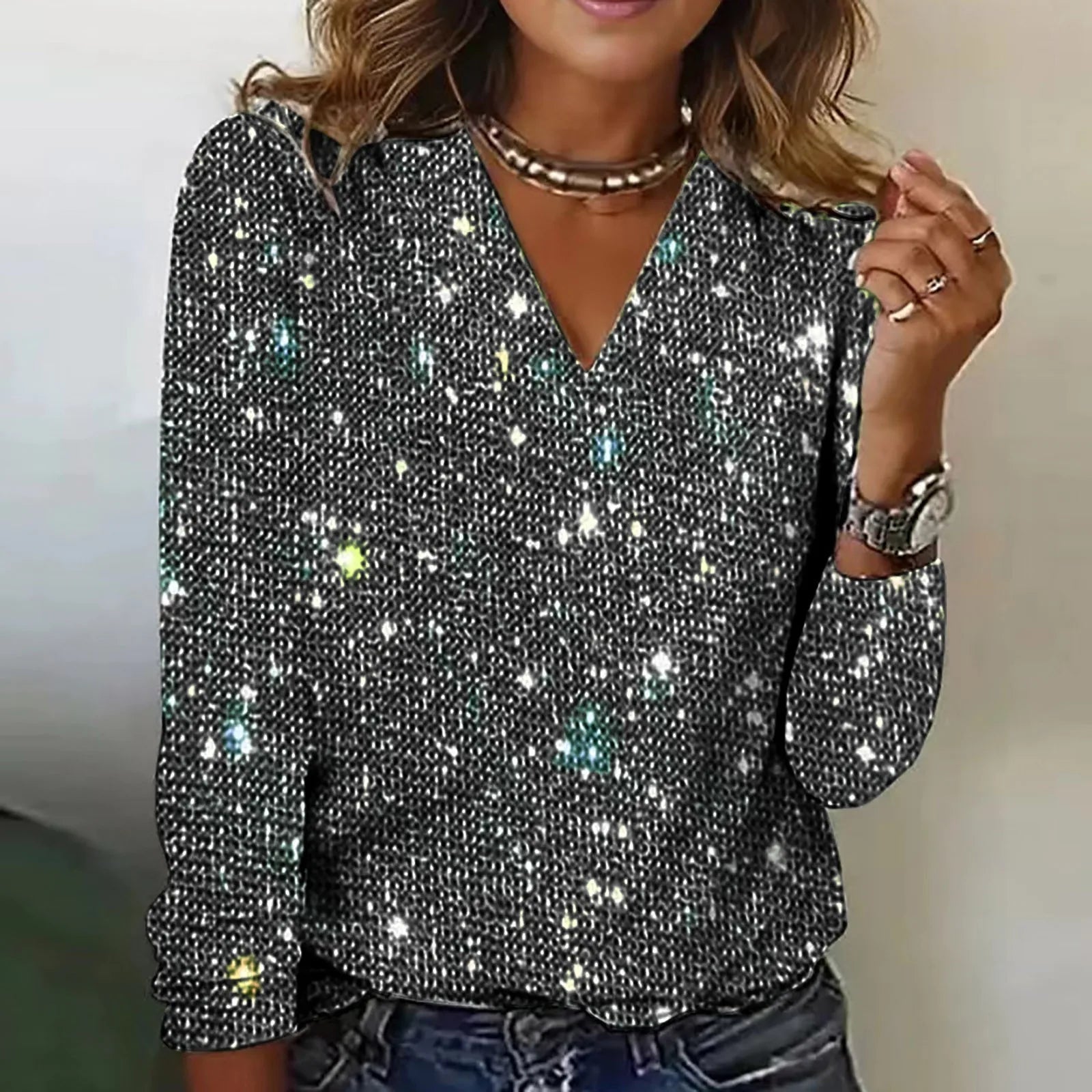 Women's Party Top with Sequins and Glitter