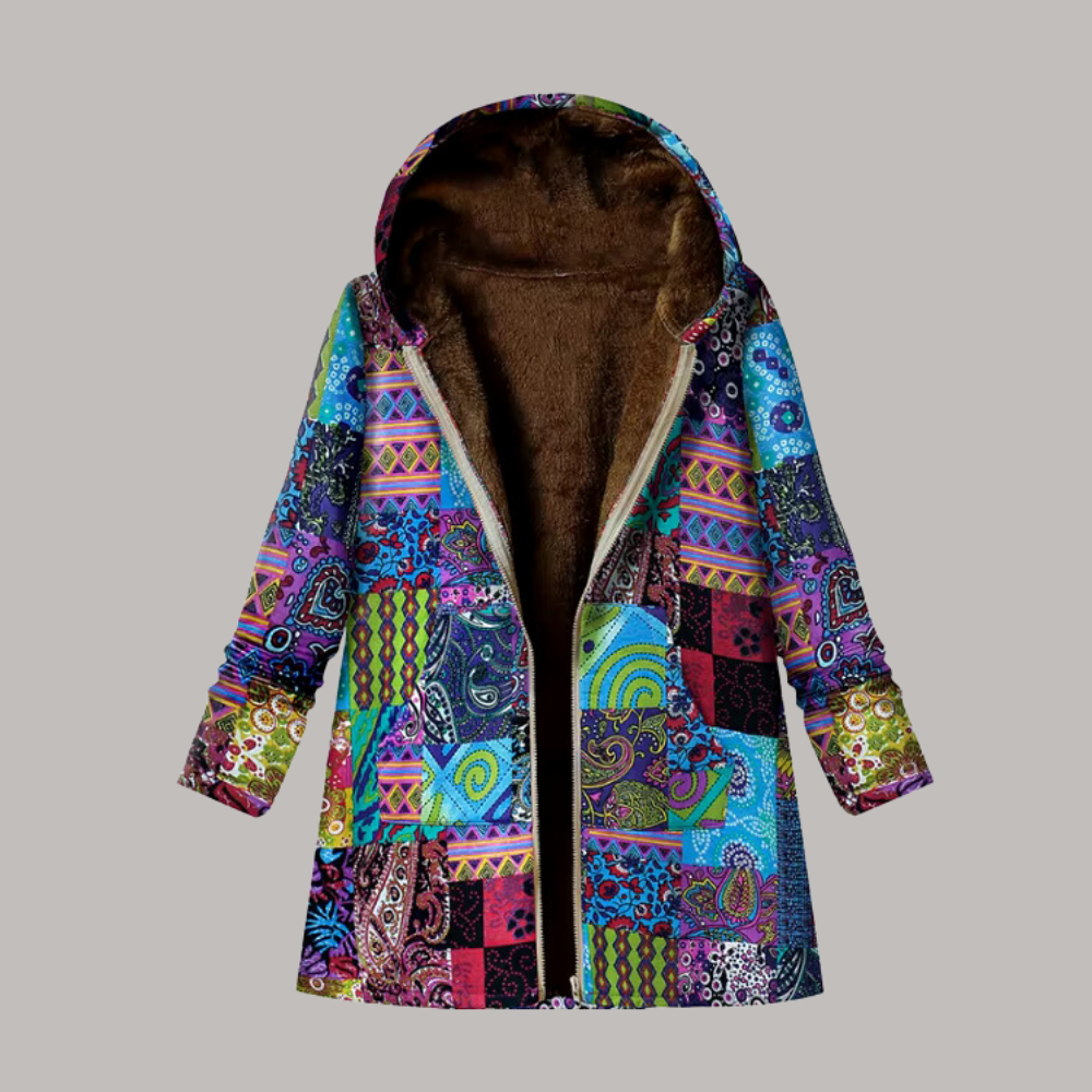 Women's Patchwork jacket with hood and fleece lining