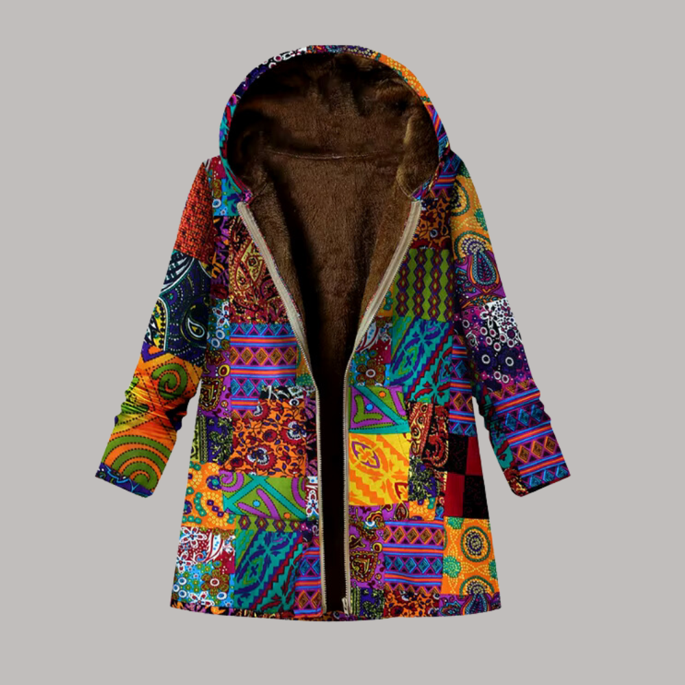 Women's Patchwork jacket with hood and fleece lining