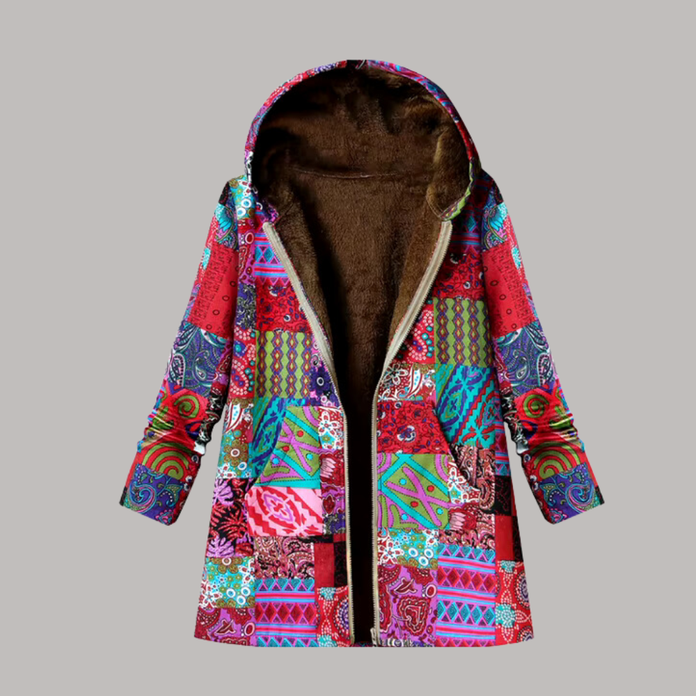 Women's Patchwork jacket with hood and fleece lining