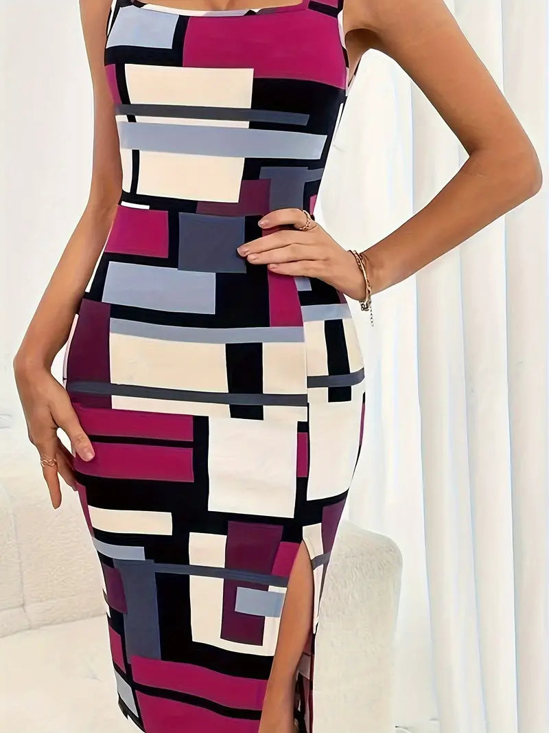 Women's Pencil Dress Colour Block Style Polyester Viscose Elastane