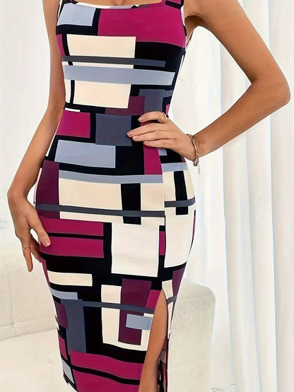 Women's Pencil Dress Colour Block Style Polyester Viscose Elastane