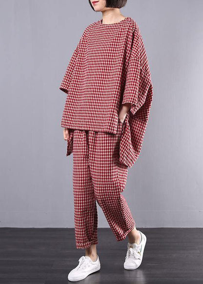 Women's Plus Size Blouse and Pants Set in Checkered Pattern