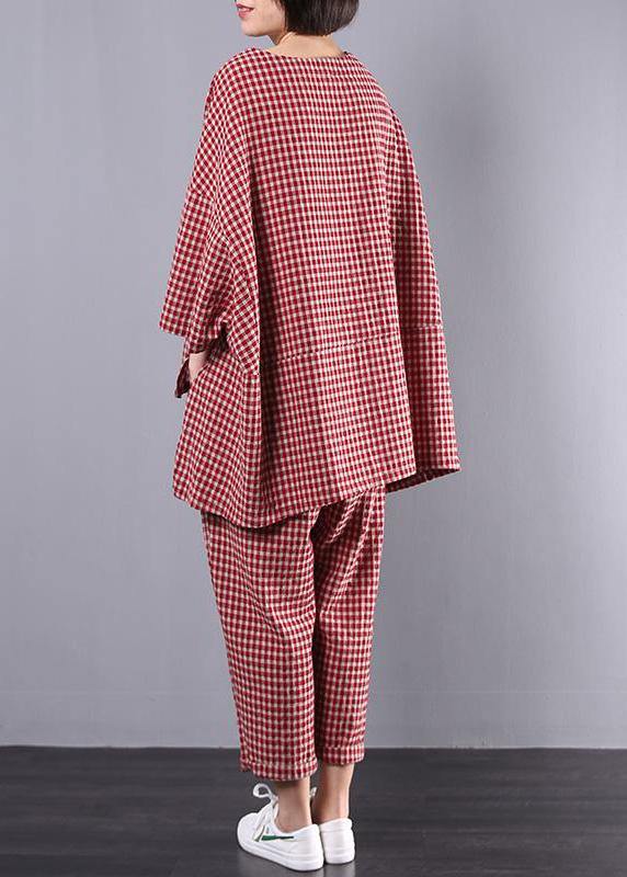 Women's Plus Size Blouse and Pants Set in Checkered Pattern