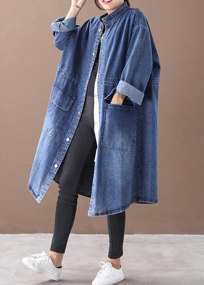 Women's Plus Size Box Coat with Standing Collar and Drawstring