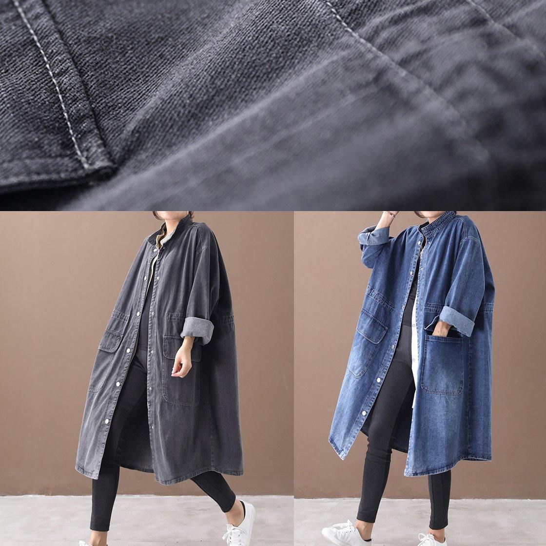 Women's Plus Size Box Coat with Standing Collar and Drawstring