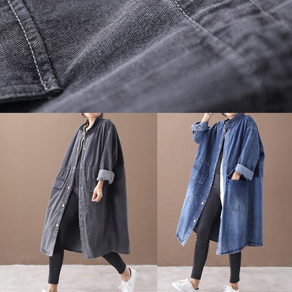 Women's Plus Size Box Coat with Standing Collar and Drawstring