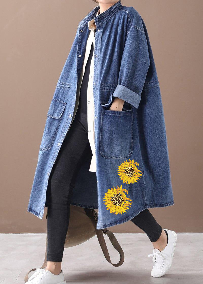 Women's Plus Size Box Coat with Standing Collar and Drawstring