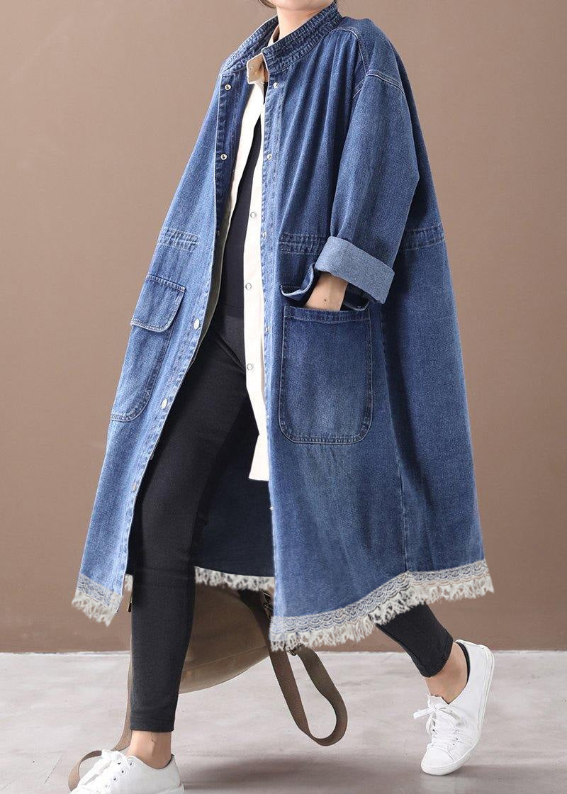 Women's Plus Size Box Coat with Standing Collar and Drawstring