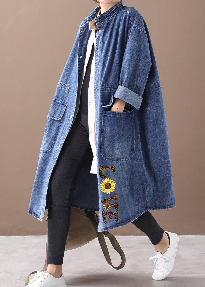Women's Plus Size Box Coat with Standing Collar and Drawstring