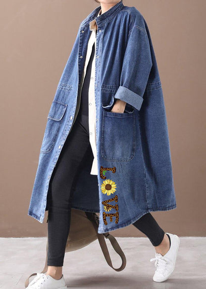 Women's Plus Size Box Coat with Standing Collar and Drawstring