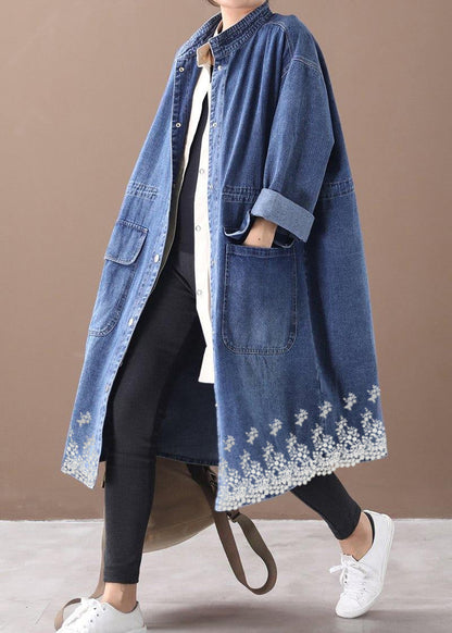 Women's Plus Size Box Coat with Standing Collar and Drawstring