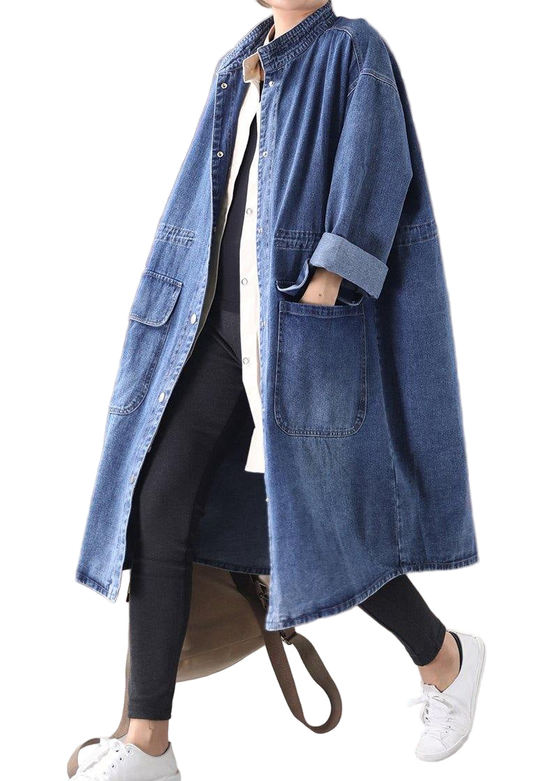 Women's Plus Size Box Coat with Standing Collar and Drawstring