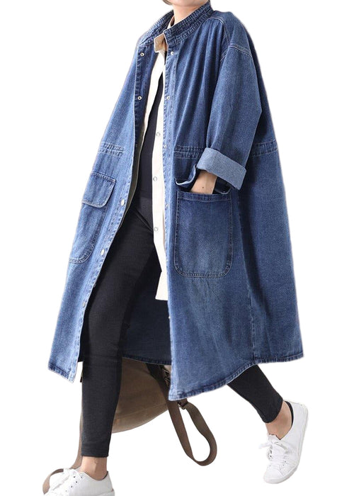 Women's Plus Size Box Coat with Standing Collar and Drawstring