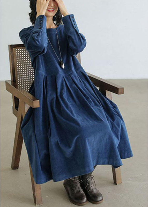 Women's Plus Size Corduroy Dress with Buttons and Pockets