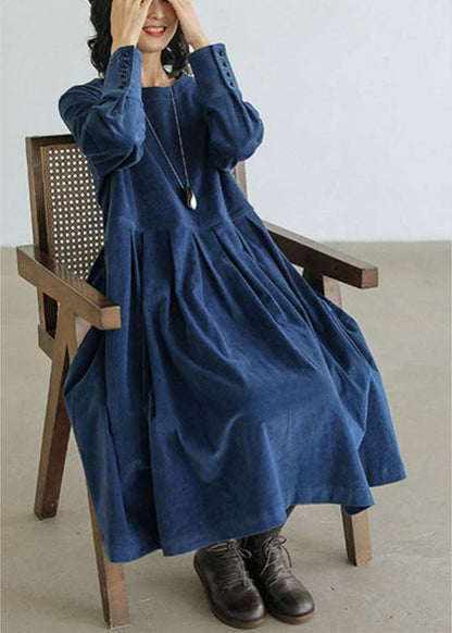 Women's Plus Size Corduroy Dress with Buttons and Pockets