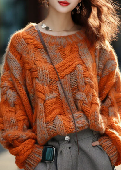 Women's Plus Size Knitted Cotton Sweater in Orange