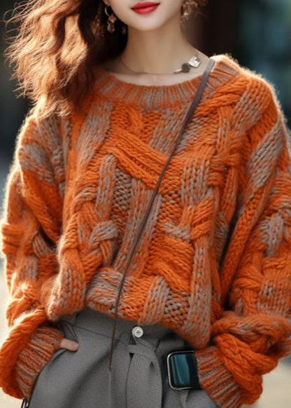 Women's Plus Size Knitted Cotton Sweater in Orange