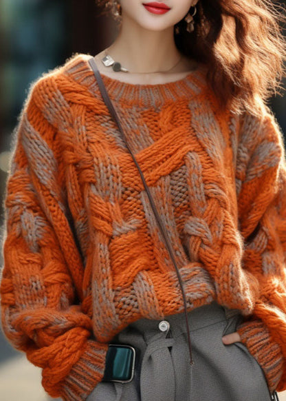 Women's Plus Size Knitted Cotton Sweater in Orange