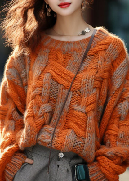 Women's Plus Size Knitted Cotton Sweater in Orange