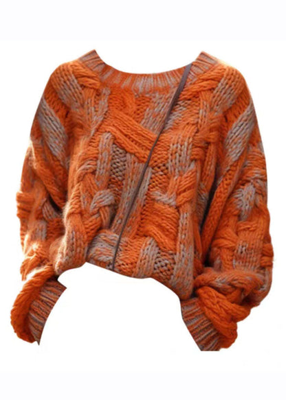 Women's Plus Size Knitted Cotton Sweater in Orange