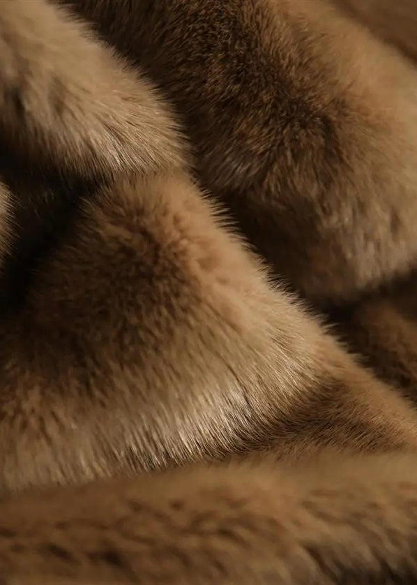 Women's Plus Size V-Neck Long Sleeve Fur Coat