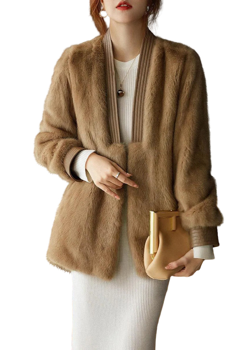 Women's Plus Size V-Neck Long Sleeve Fur Coat
