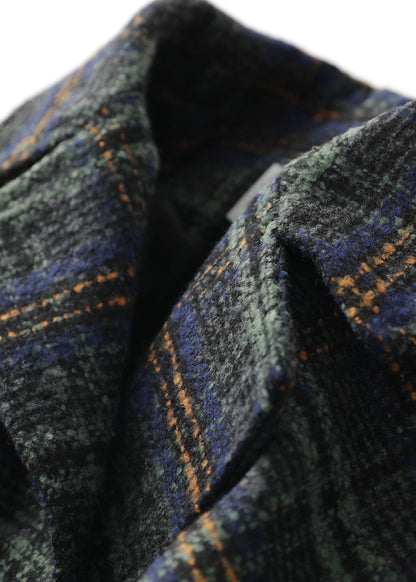 Women's Plus Size Wool Style Jacket with Peter Pan Collar and Plaid Pattern