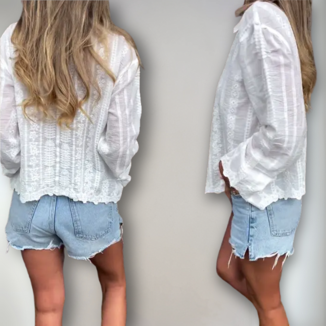 Women's Polo Collar Blouse with Lace Detailing