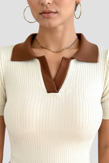 Women's Polo Colour Block With Notched Collar