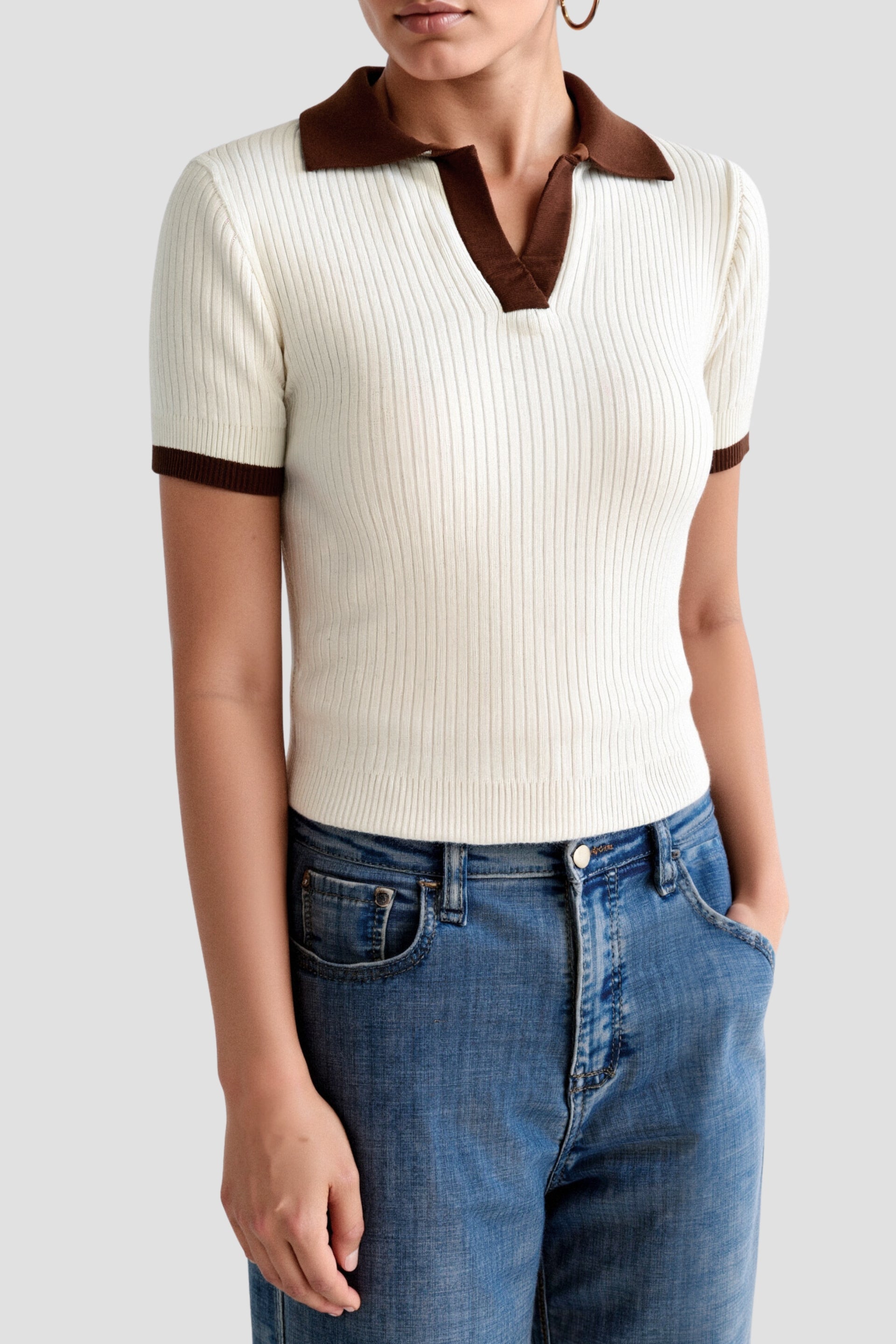 Women's Polo Colour Block With Notched Collar