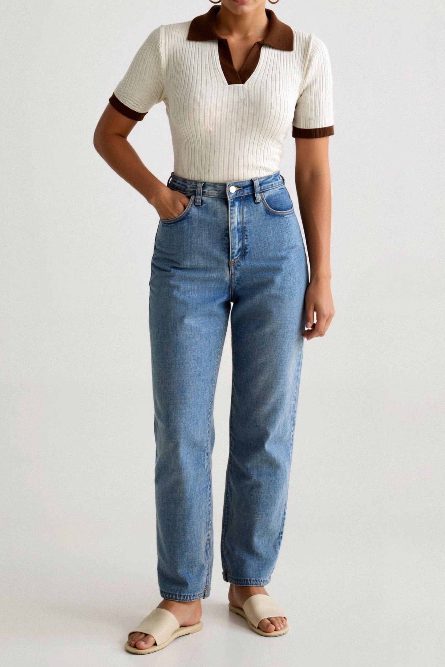 Women's Polo Colour Block With Notched Collar