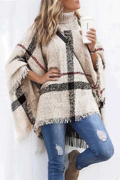 Women's Poncho Cape with Tassels and Collar