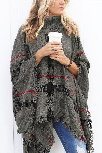 Women's Poncho Cape with Tassels and Collar