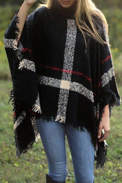 Women's Poncho Cape with Tassels and Collar