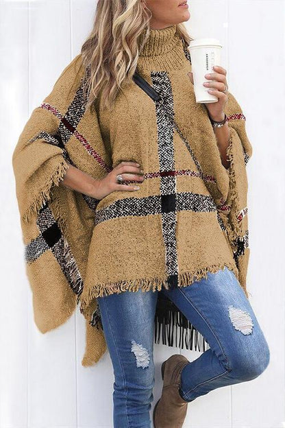 Women's Poncho Cape with Tassels and Collar