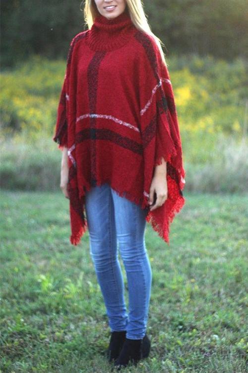 Women's Poncho Cape with Tassels and Collar
