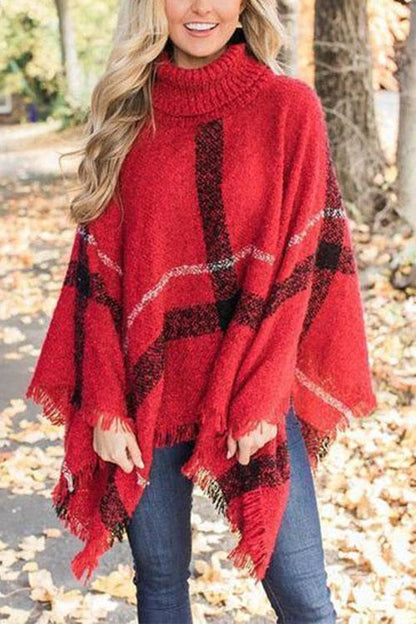 Women's Poncho Cape with Tassels and Collar