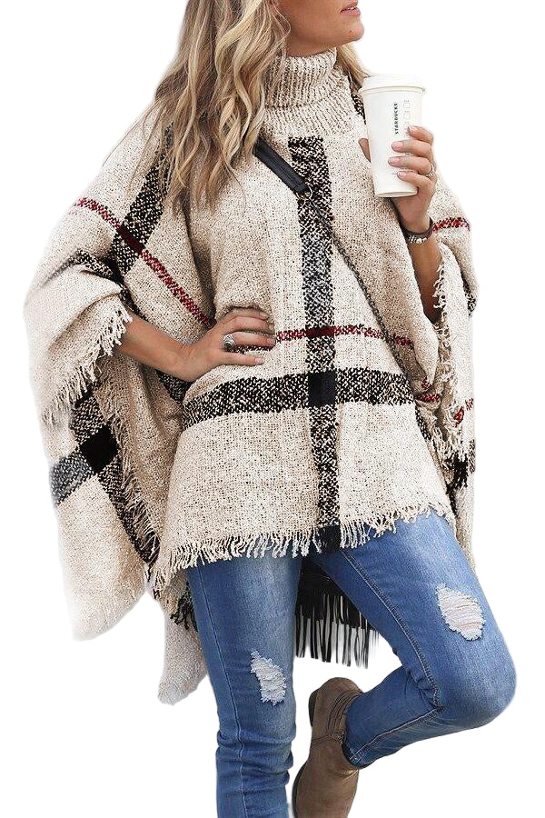 Women's Poncho Cape with Tassels and Collar